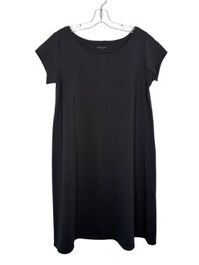 Eileen Fisher Organic Cotton Ballet-Neck Knit T-shirt Dress Black size Large